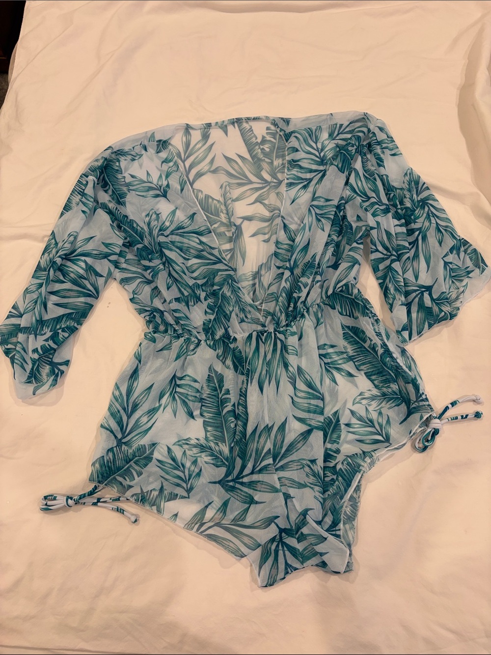 Light Blue/green Palm-Print One-Piece Romper swim cover up M women’s SHEIN